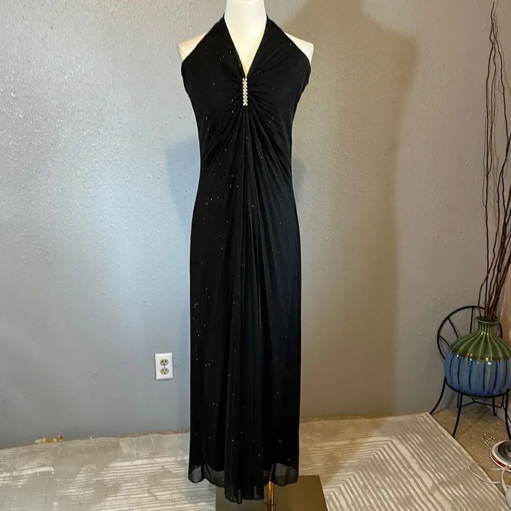 Vintage Jump apparel Elegant Black Halter Evening Dress size 9/10